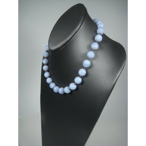 Milor Sterling Silver Blue Lace Agate Stone Beaded Italy Necklace 18 inch Magnet - Picture 7 of 10